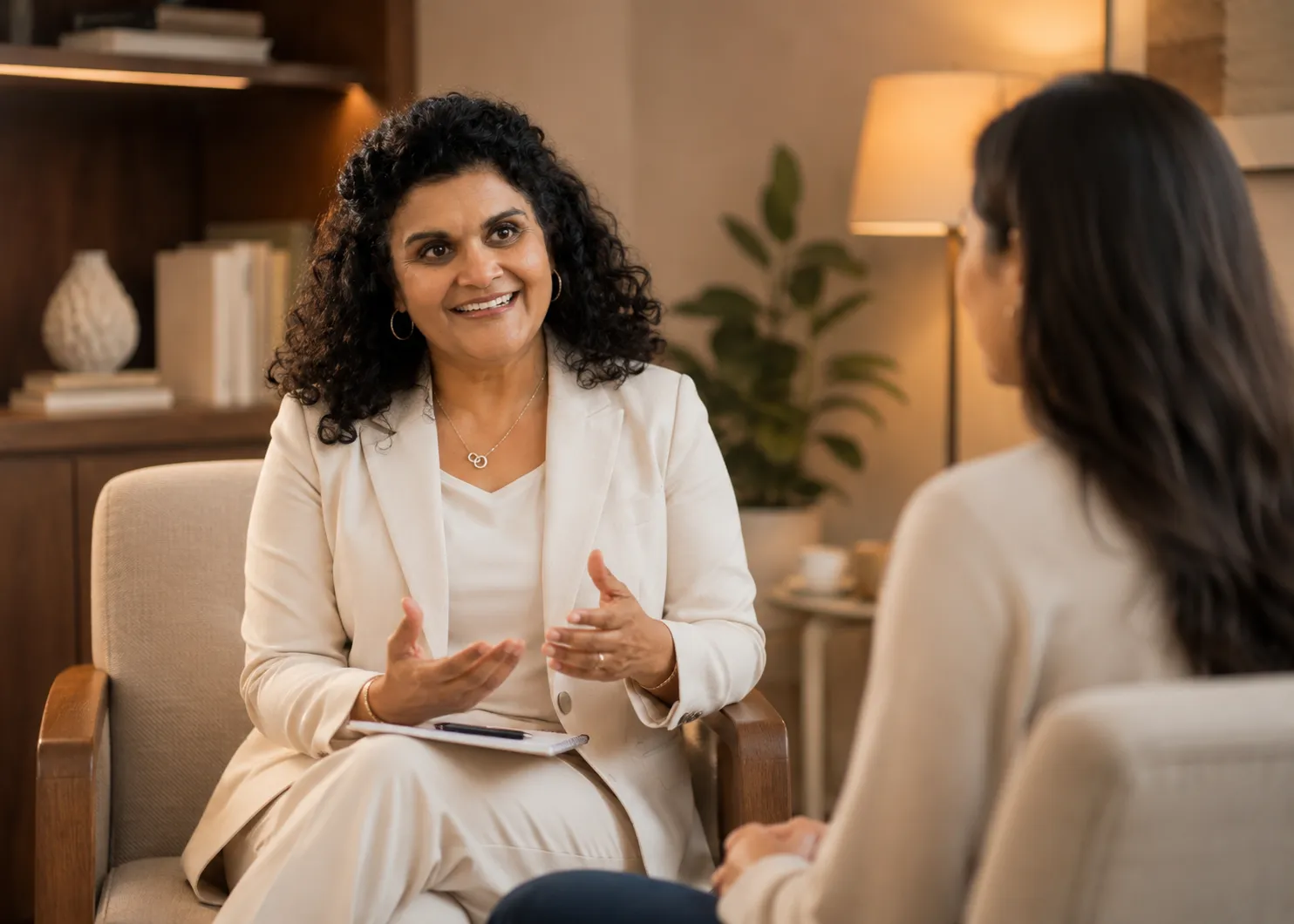 Sandhya in a warm coaching conversation with a client
