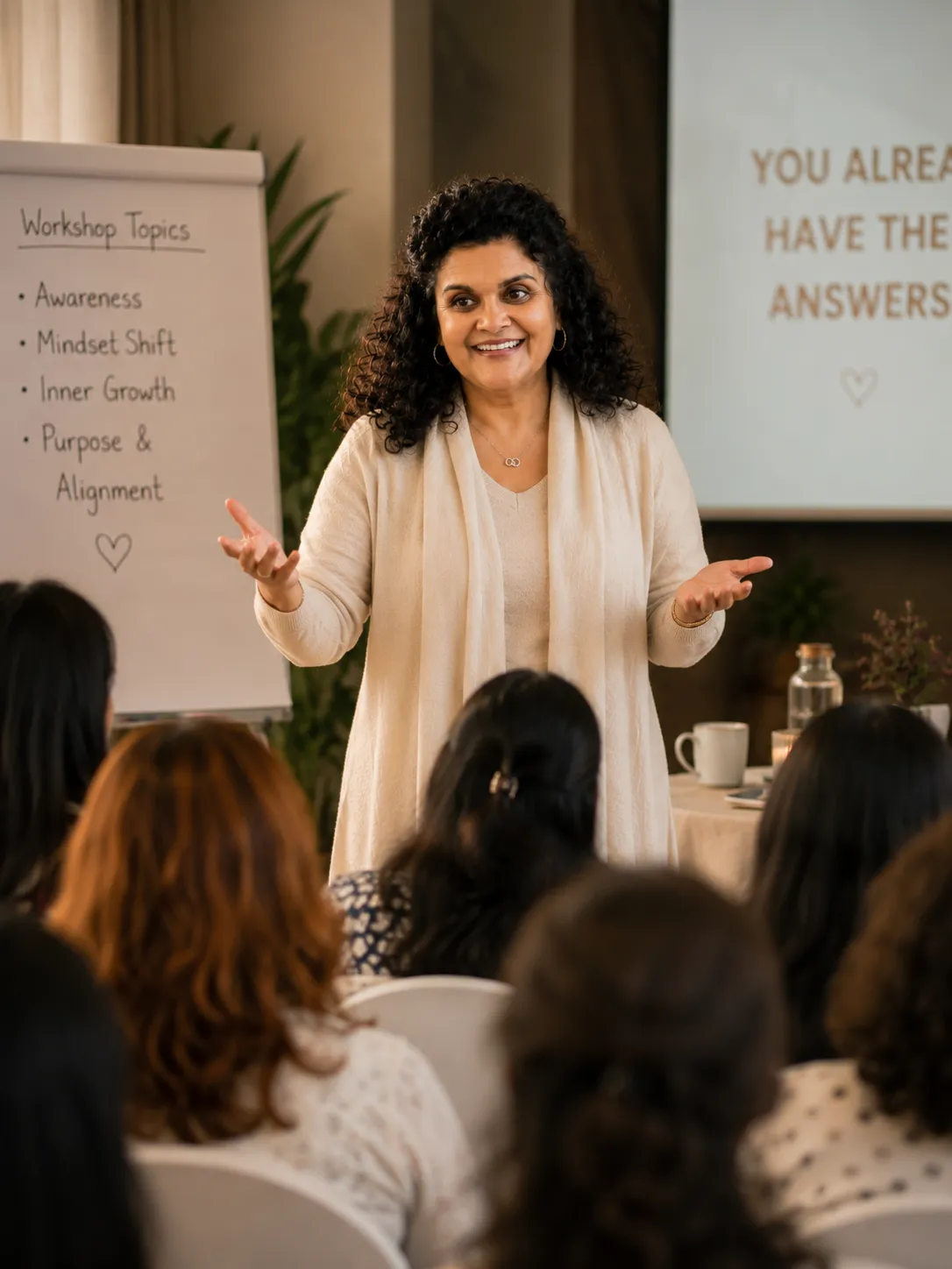 Sandhya leading an interactive workshop with a seated group